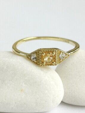 Citrine White topaz Ring 14k Gold on Sterling Silver Size 8 Stacking 🆕